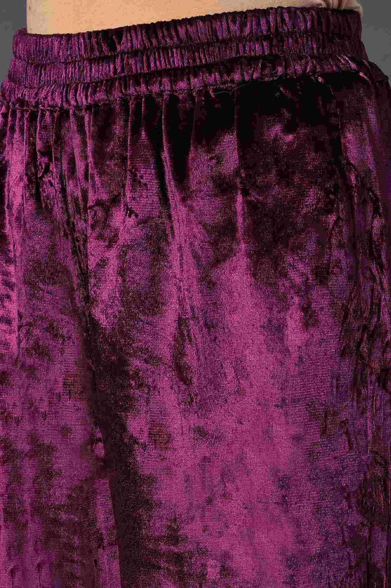 Purple Embroidered Velvet kurta With Straight Pants - Image 7