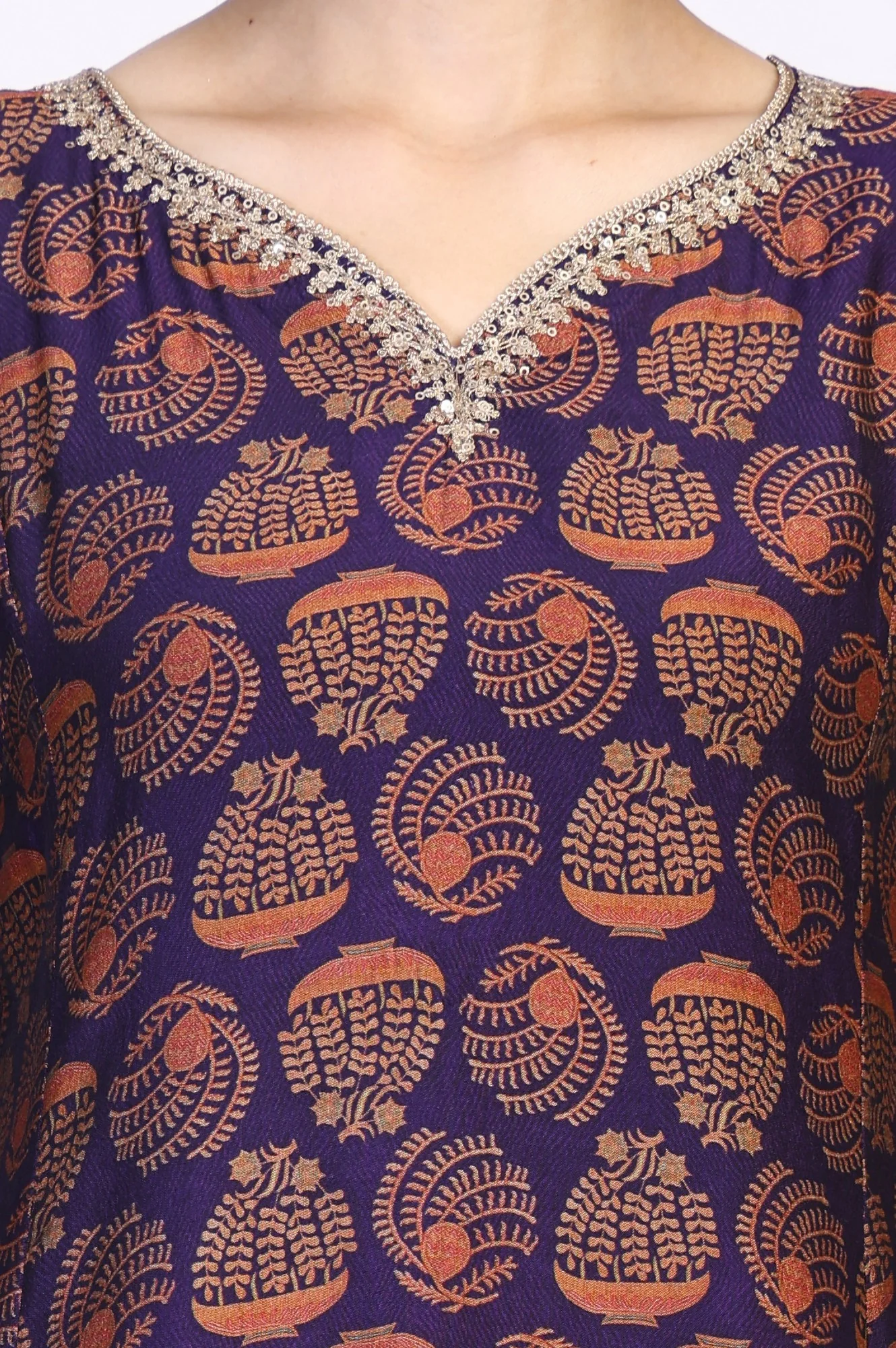 Purple Ethnic Motifs Printed Dori Embroidery Flared Crepe Kurta - Image 3