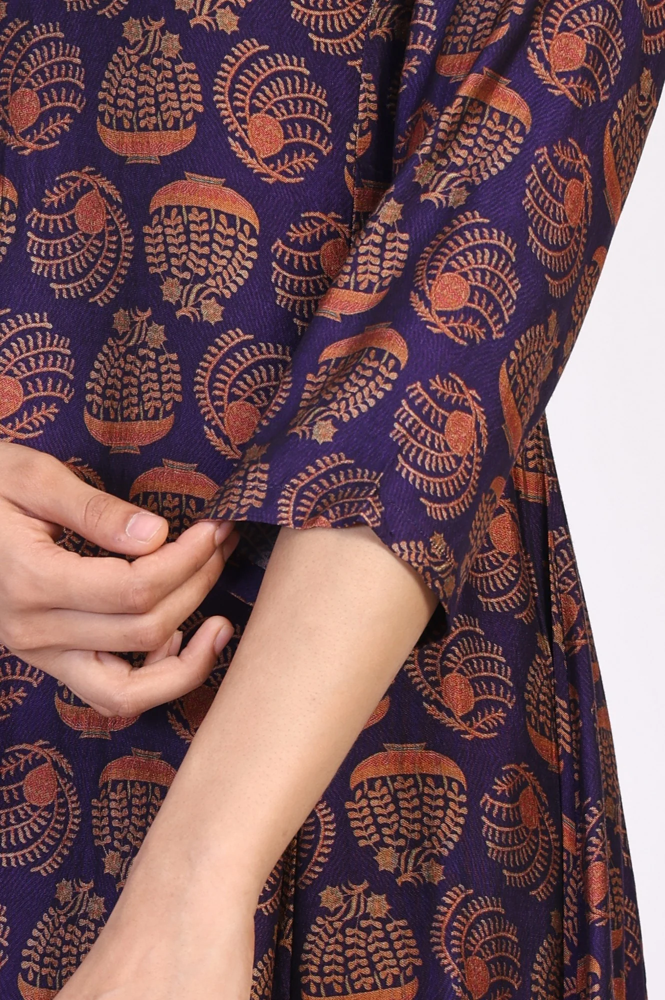 Purple Ethnic Motifs Printed Dori Embroidery Flared Crepe Kurta - Image 7