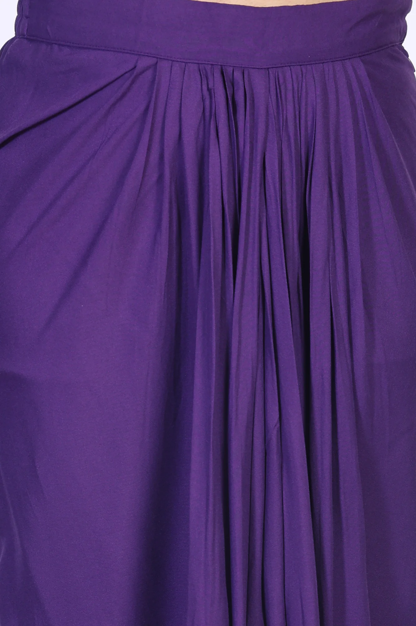 Purple Floral Embellished Chiffon Crop Top with Cape and Skirt Set - Image 7