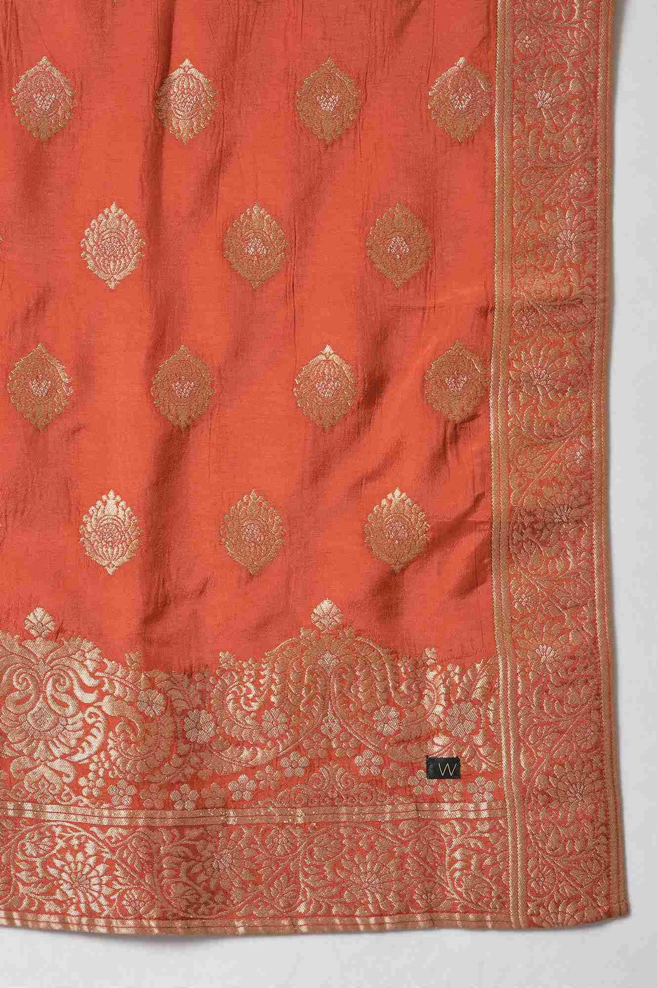 Purple Floral Print kurta With Orange Parallel Pants And Dupatta - Image 9