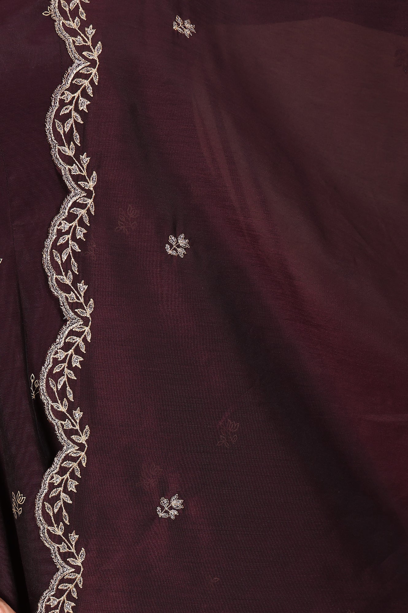 Purple Floral Printed Dori Embroidered Chanderi Flared Kurta With Mock Layer And Dupatta Set - Image 8