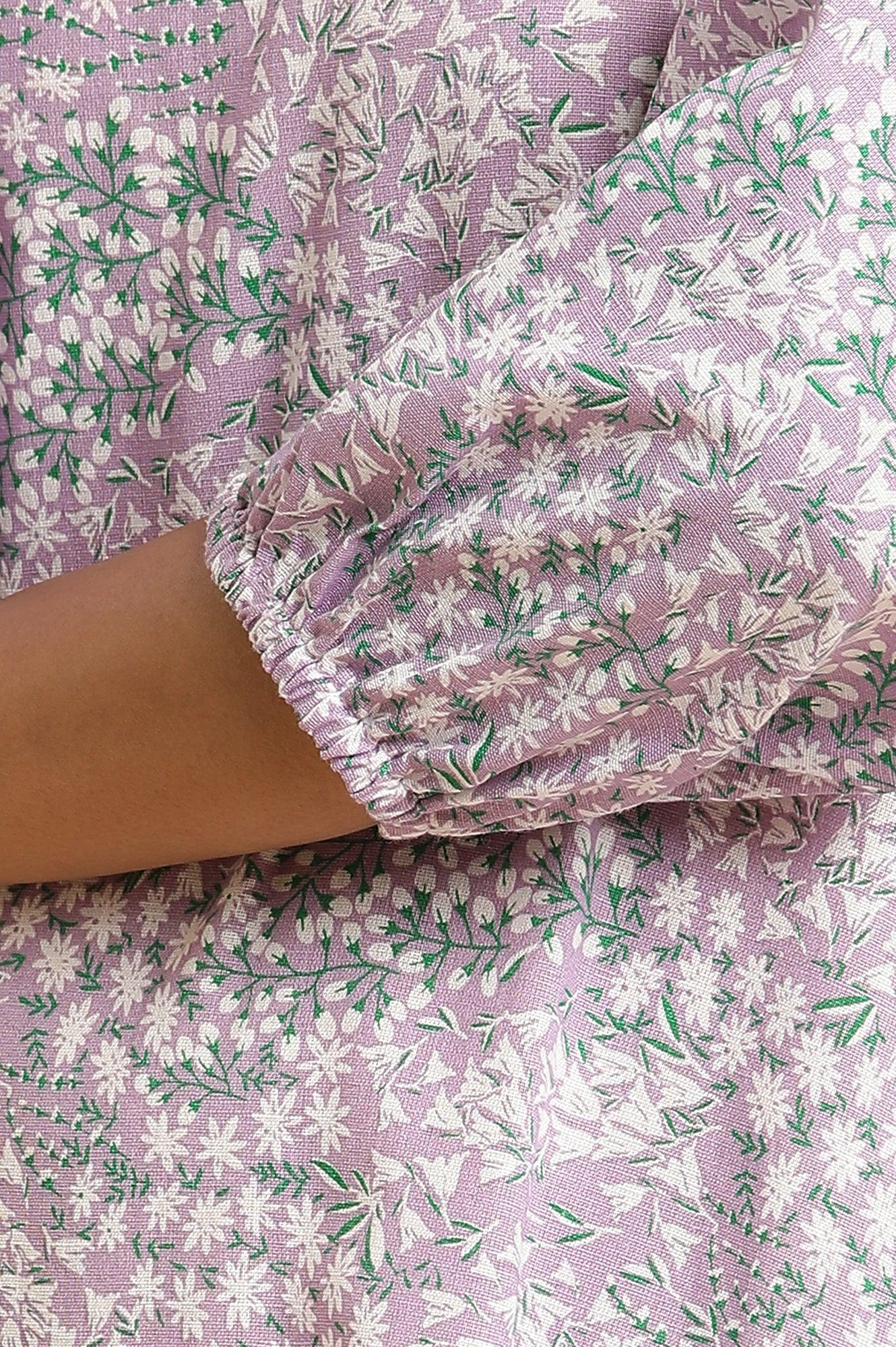 Purple Floral Printed Flared Long Dress - Image 7