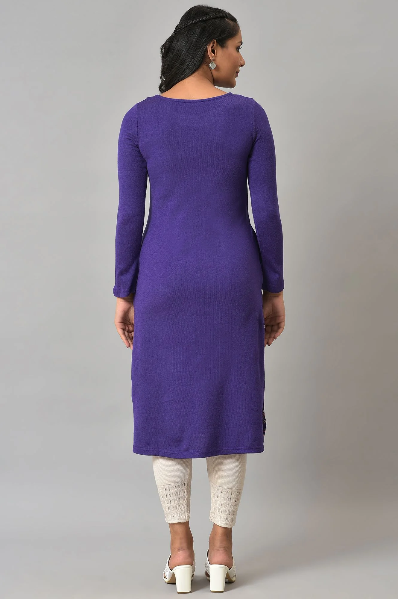 Purple Floral Printed Knitted Winter kurta - Image 2