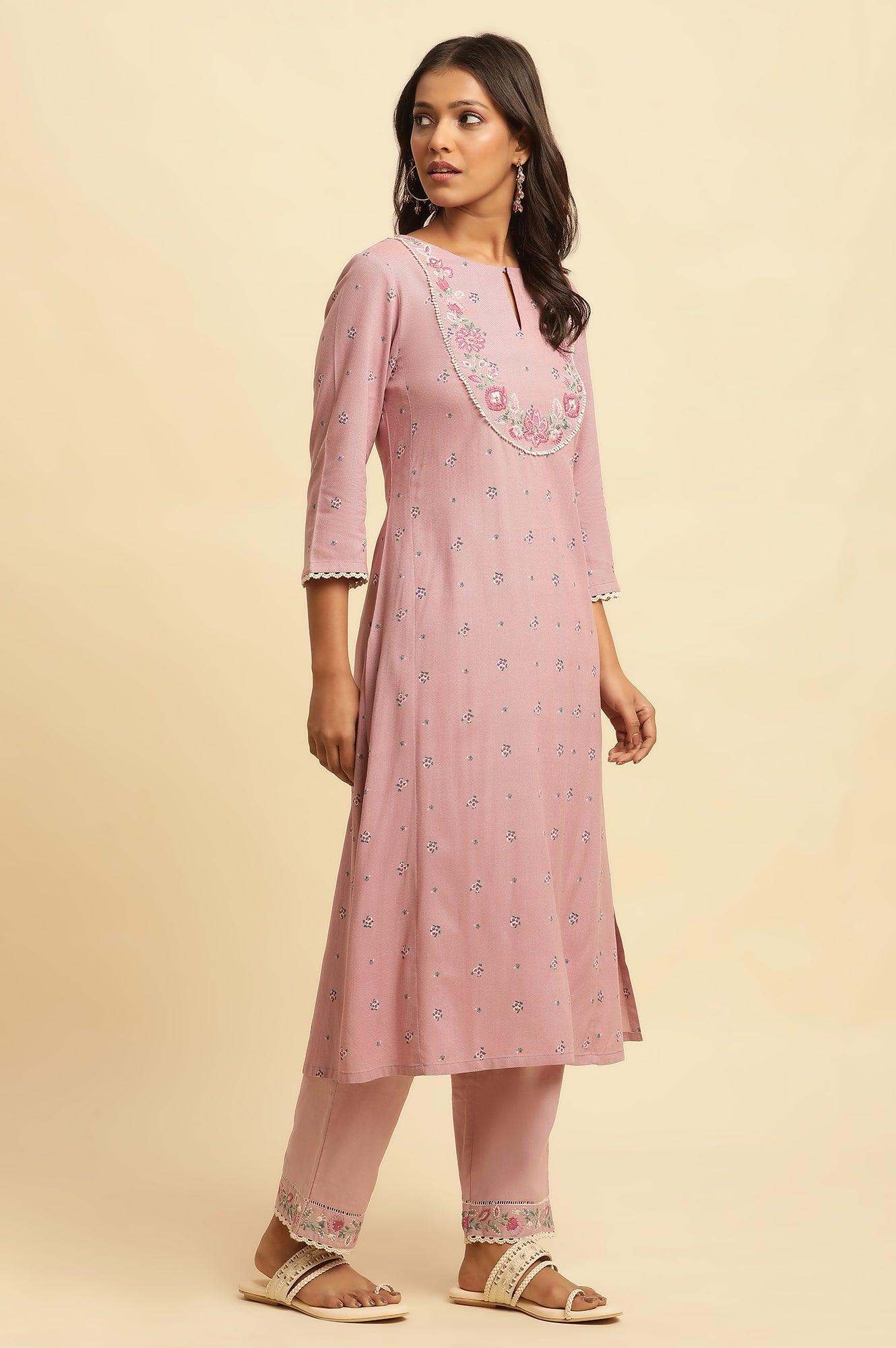 Purple Floral Printed Kurta And Pants Set - Image 5