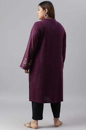 Purple Floral Printed Plus Size Winter kurta - Image 2