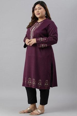 Purple Floral Printed Plus Size Winter kurta - Image 4