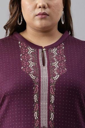 Purple Floral Printed Plus Size Winter kurta - Image 5