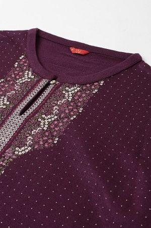 Purple Floral Printed Plus Size Winter kurta - Image 7