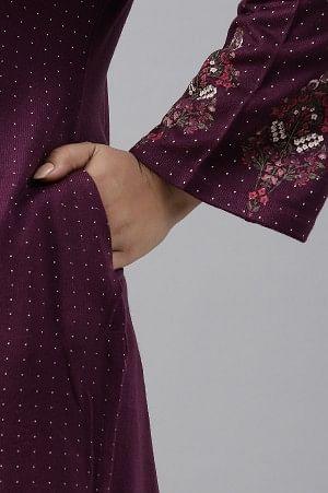 Purple Floral Printed Plus Size Winter kurta - Image 9