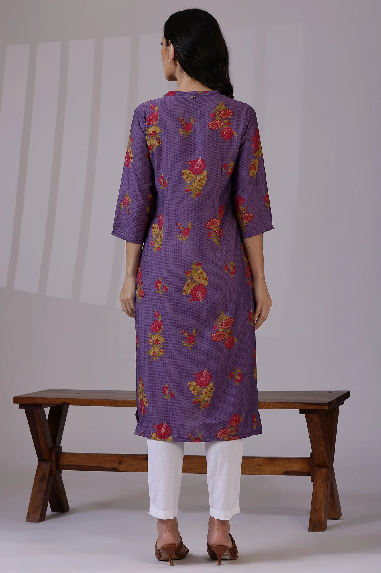 Purple Floral Straight Muslin Kurta - Image 5