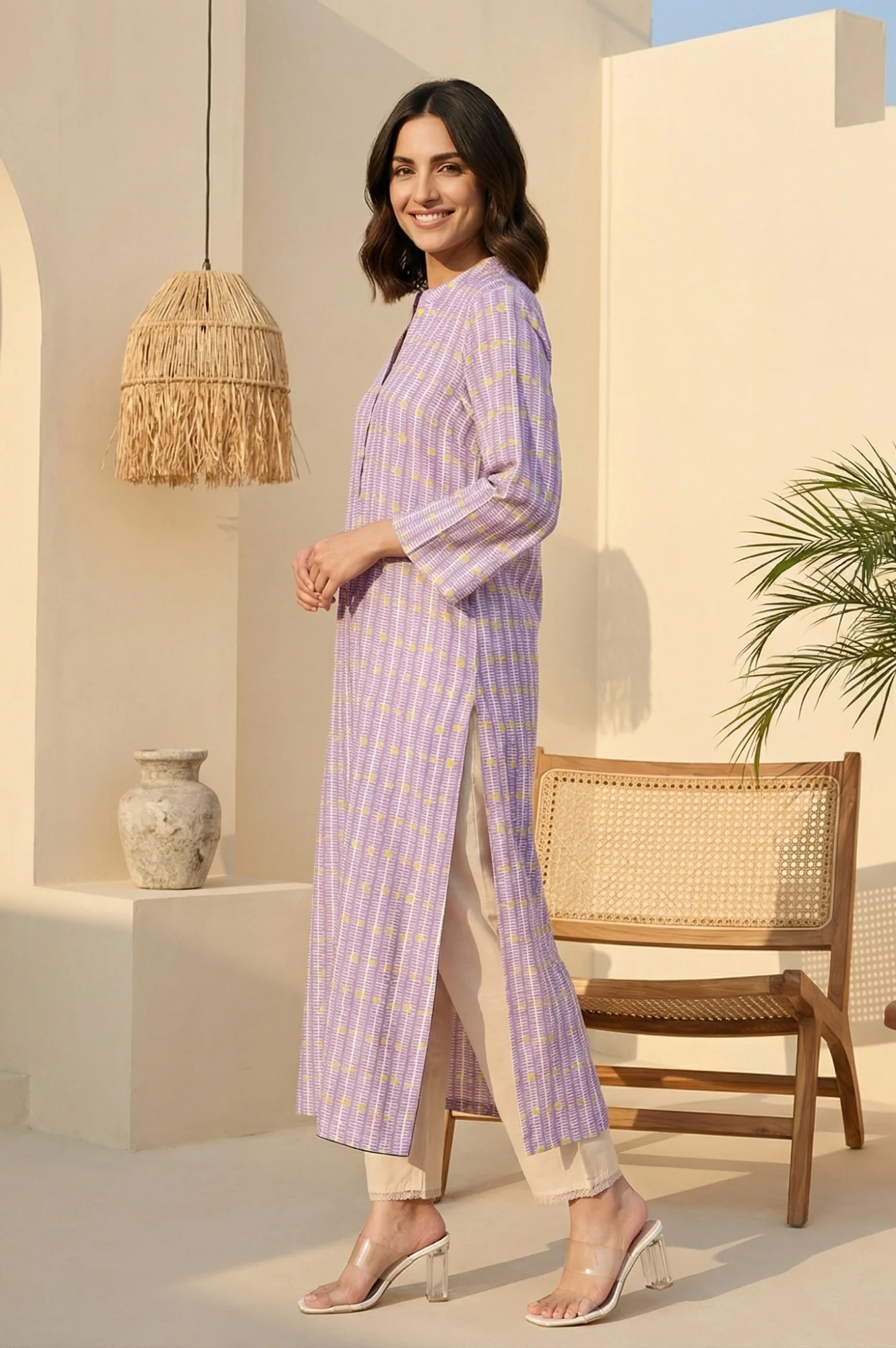 Purple Geometric Printed Rayon Straight Kurta - Image 3