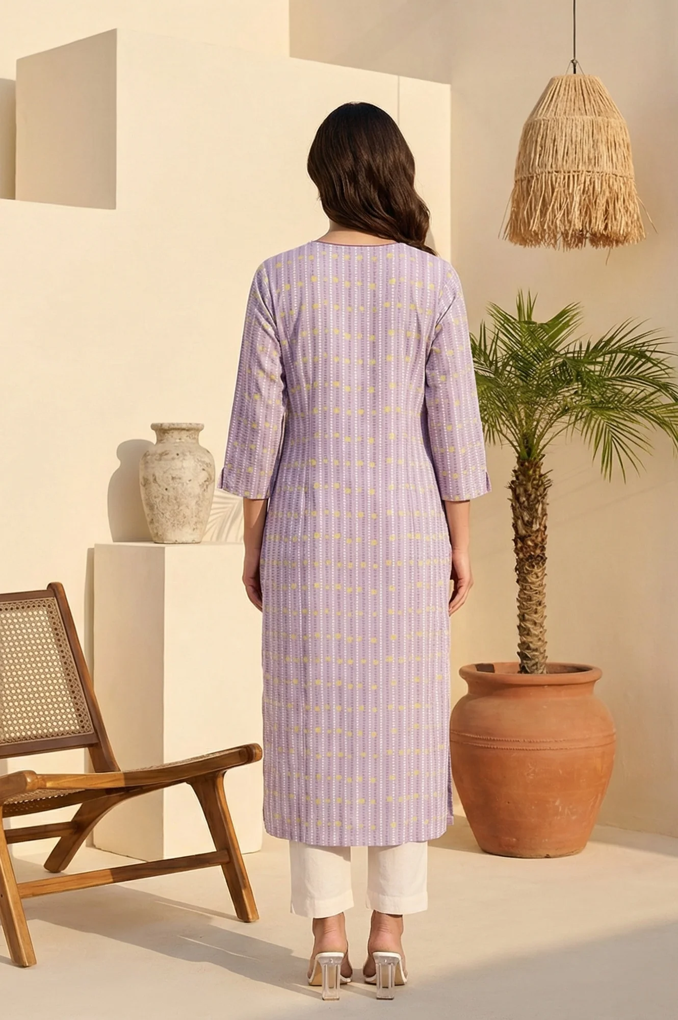 Purple Geometric Printed Rayon Straight Kurta - Image 4