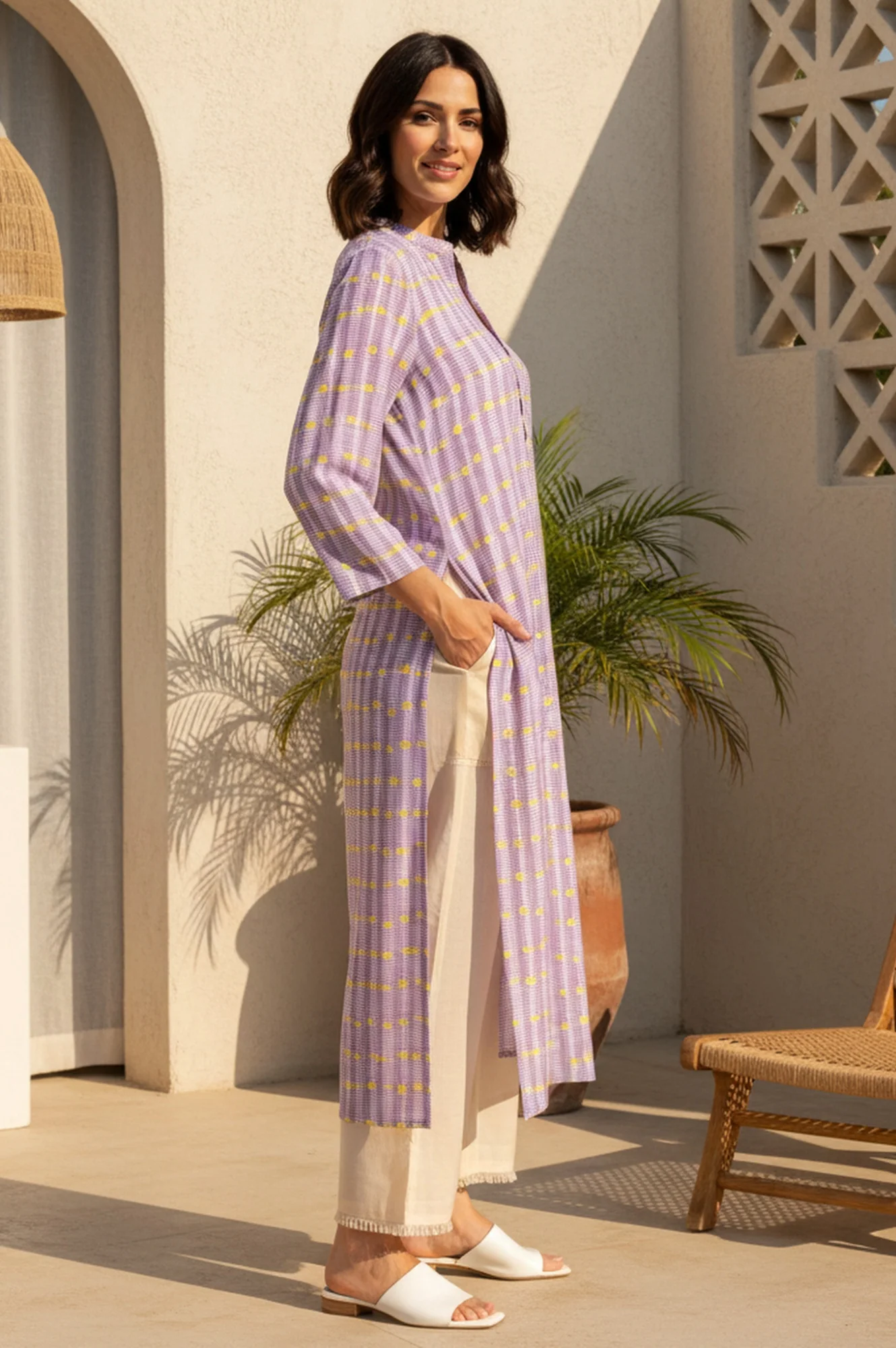 Purple Geometric Printed Rayon Straight Kurta - Image 5