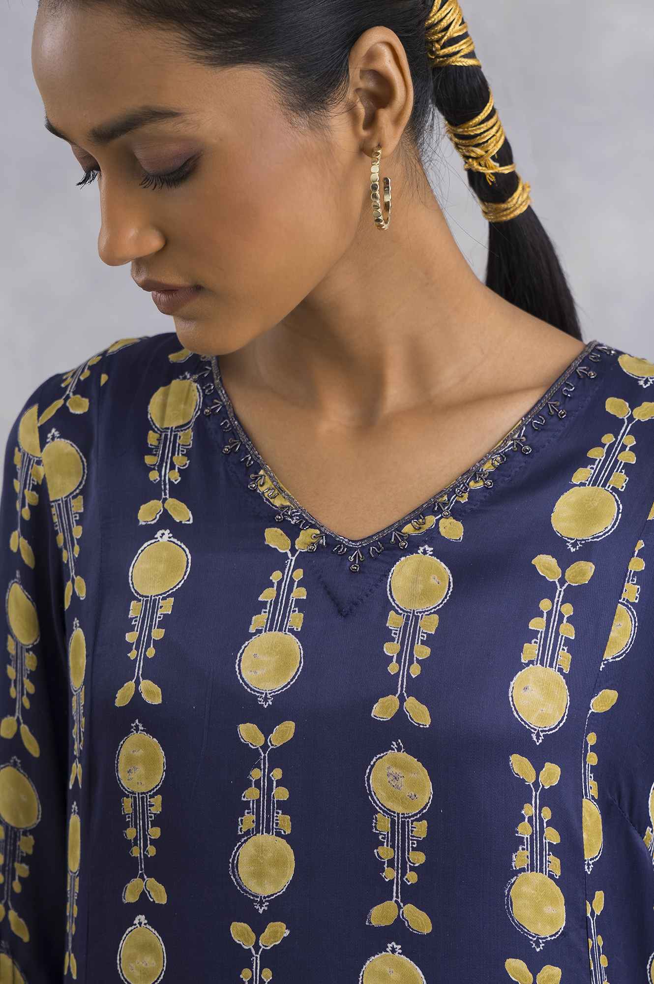 Purple Hand Block Print Lustrous Satin kurta - Image 6