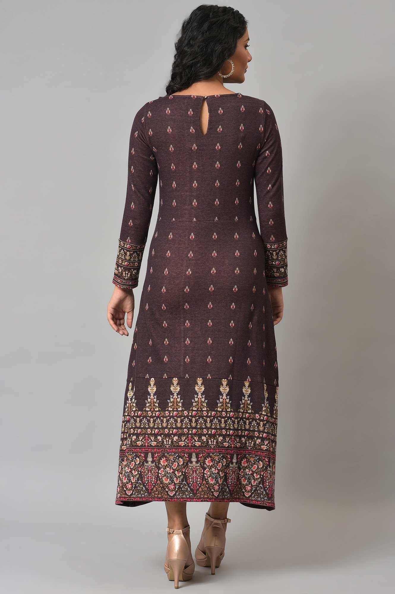 Purple Jacquard Sequin Winter Dress - Image 2