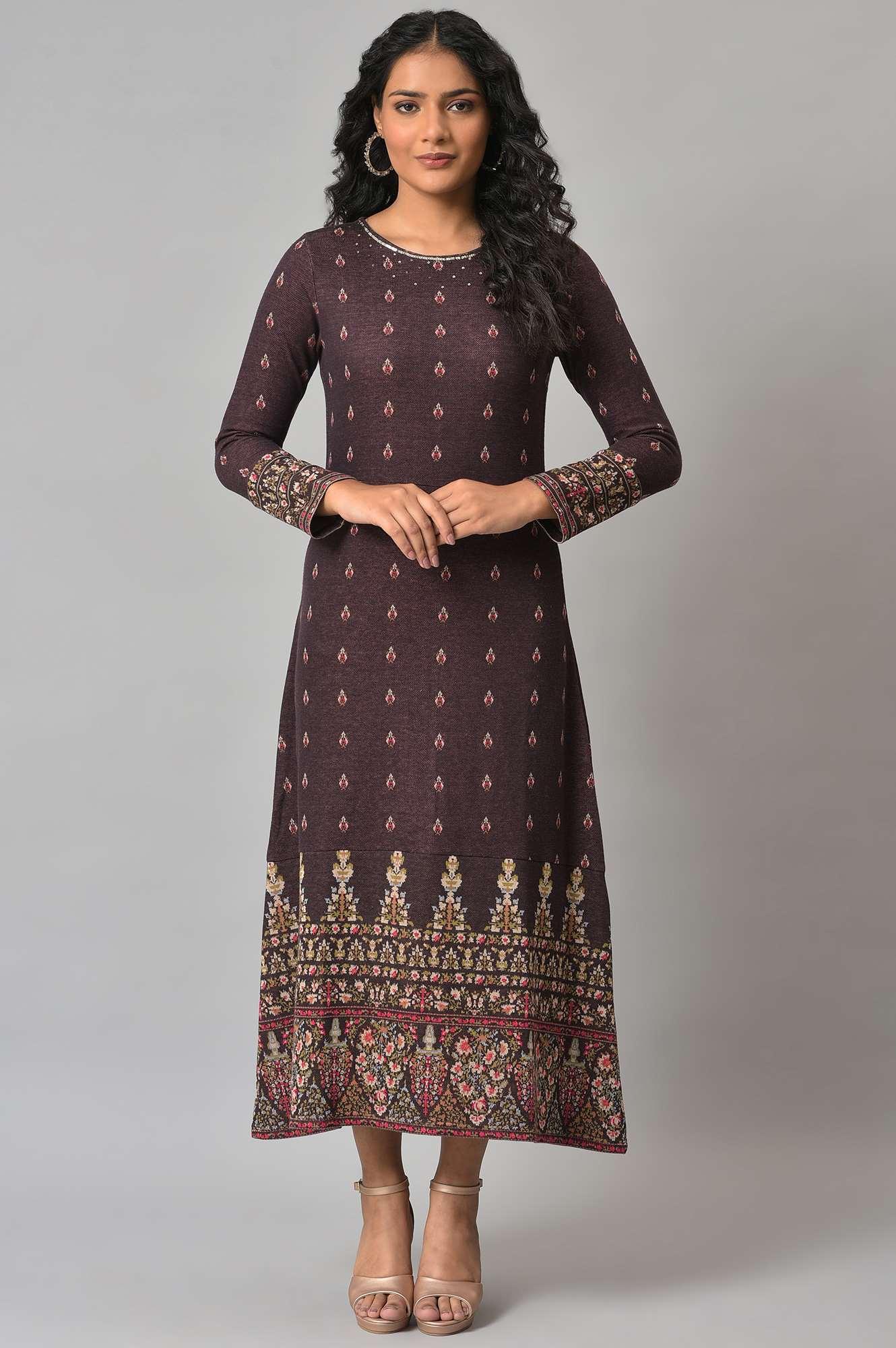 Purple Jacquard Sequin Winter Dress - Image 6