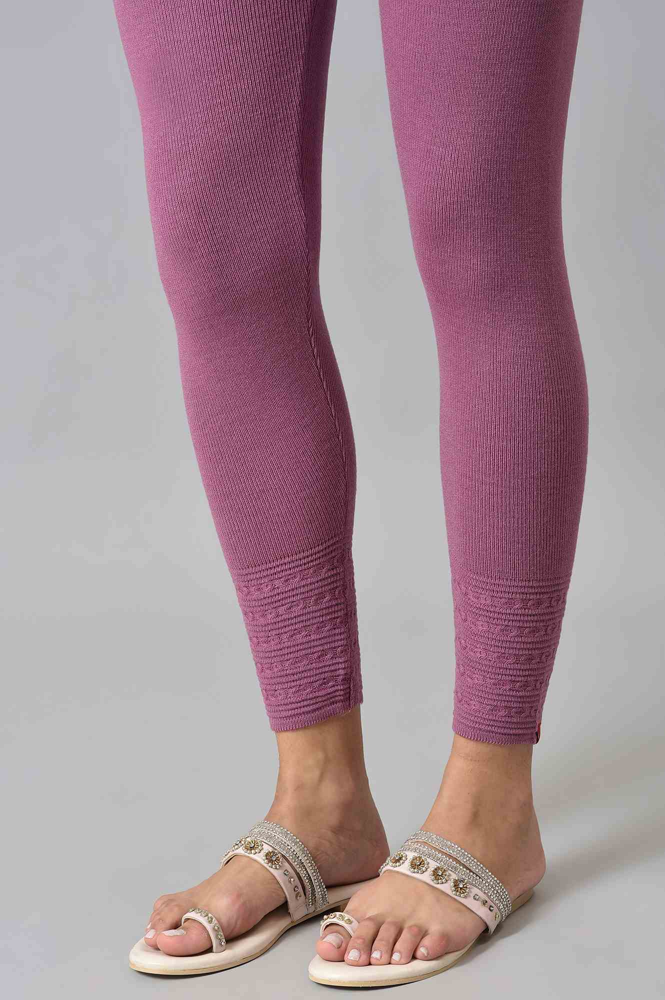 Purple Knitted Winter Leggings With Pintuck - Image 7