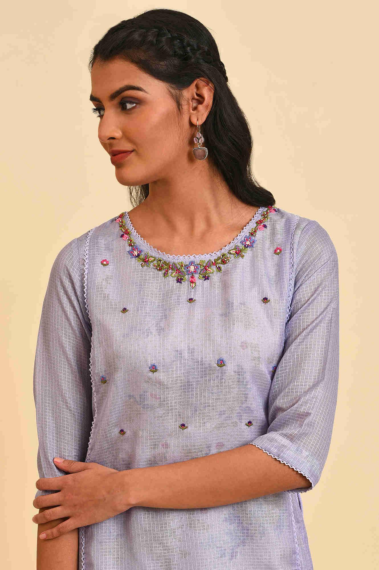 Purple Kota Layered Printed kurta - Image 5