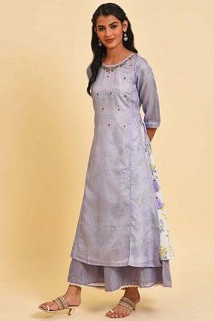 Purple Kota Layered Printed Plus Size kurta - Image 3