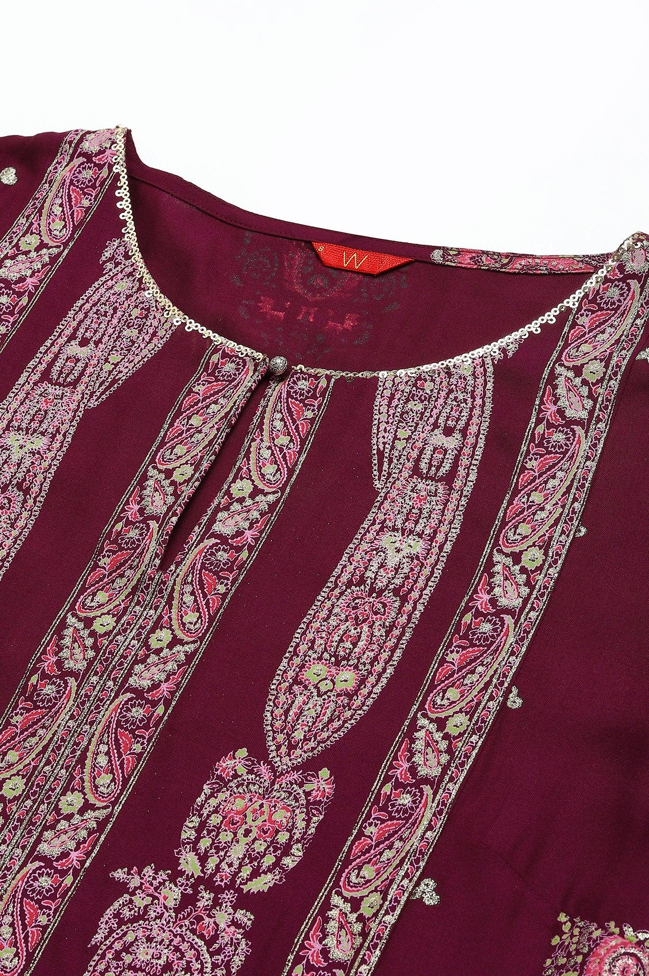 Purple Paisley Print kurta With Sequin Highlighting - Image 2