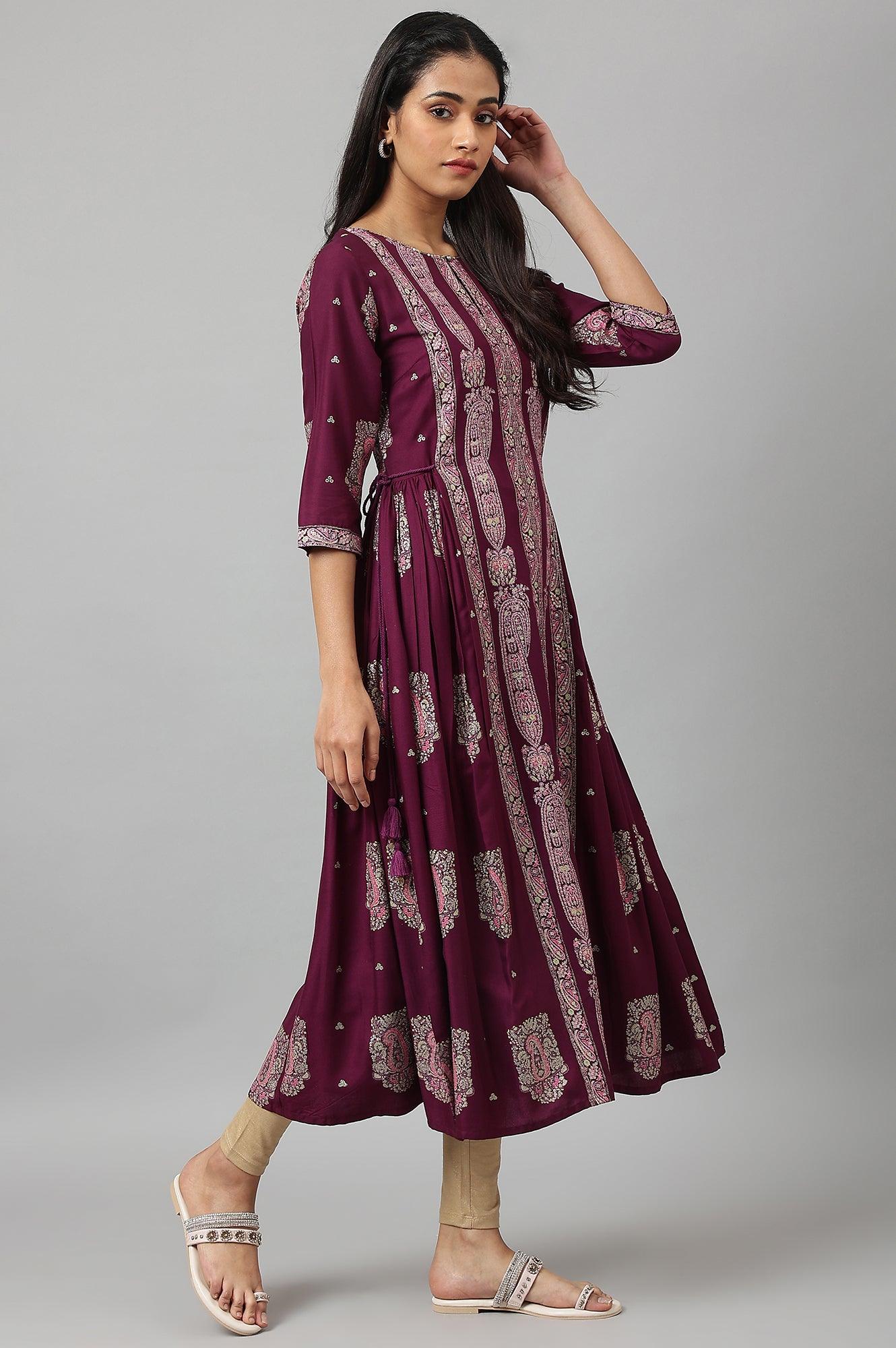 Purple Paisley Print kurta With Sequin Highlighting - Image 6