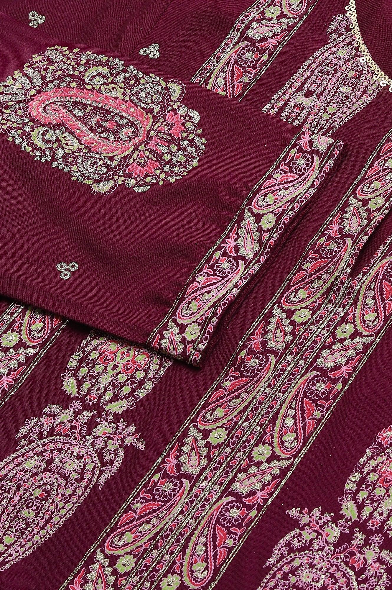 Purple Paisley Print kurta With Sequin Highlighting - Image 7