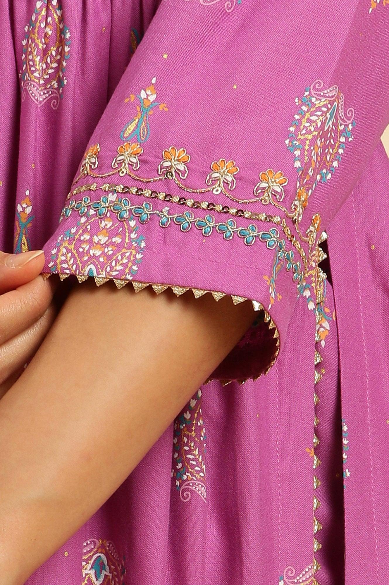 Purple Paisley Printed Kurta, Pants and Dupatta Set - Image 7