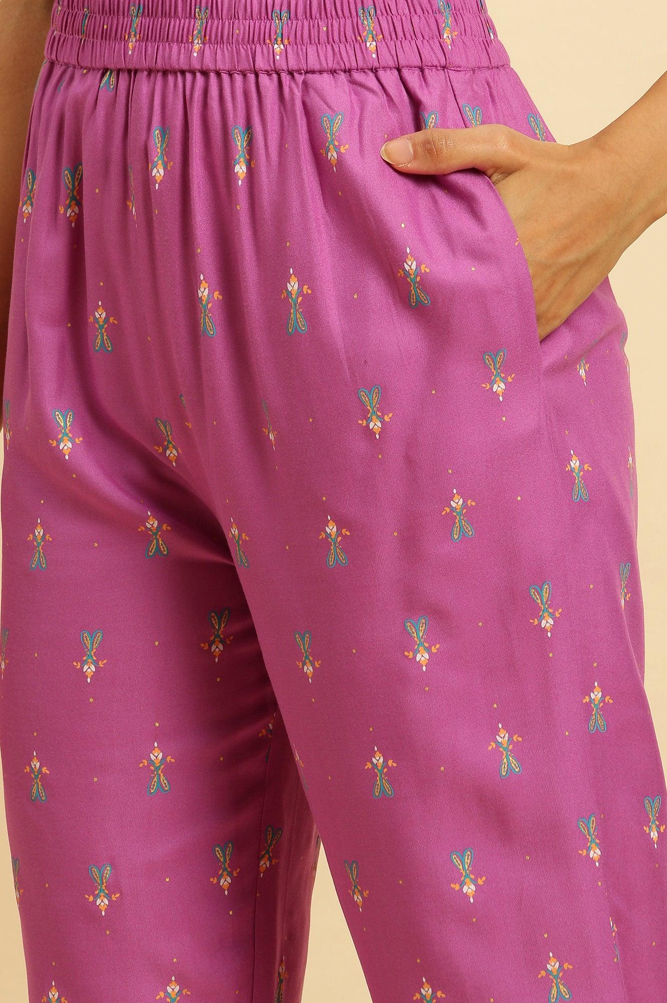 Purple Paisley Printed Kurta, Pants and Dupatta Set - Image 9
