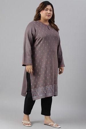 Purple Paisley Printed Plus Size Winter kurta - Image 3