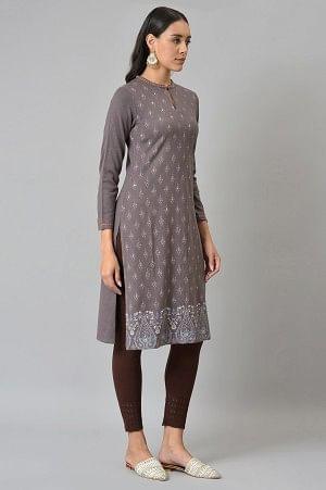 Purple Paisley Printed Winter kurta - Image 4