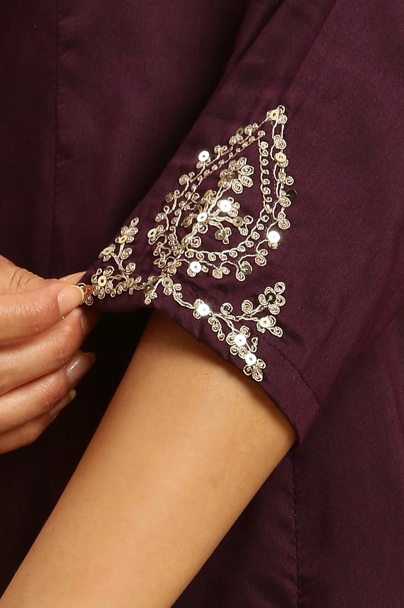 Purple Solid Metallic Embroidered Anarkali Kurta, Slim Pants And Dupatta Set - Image 7
