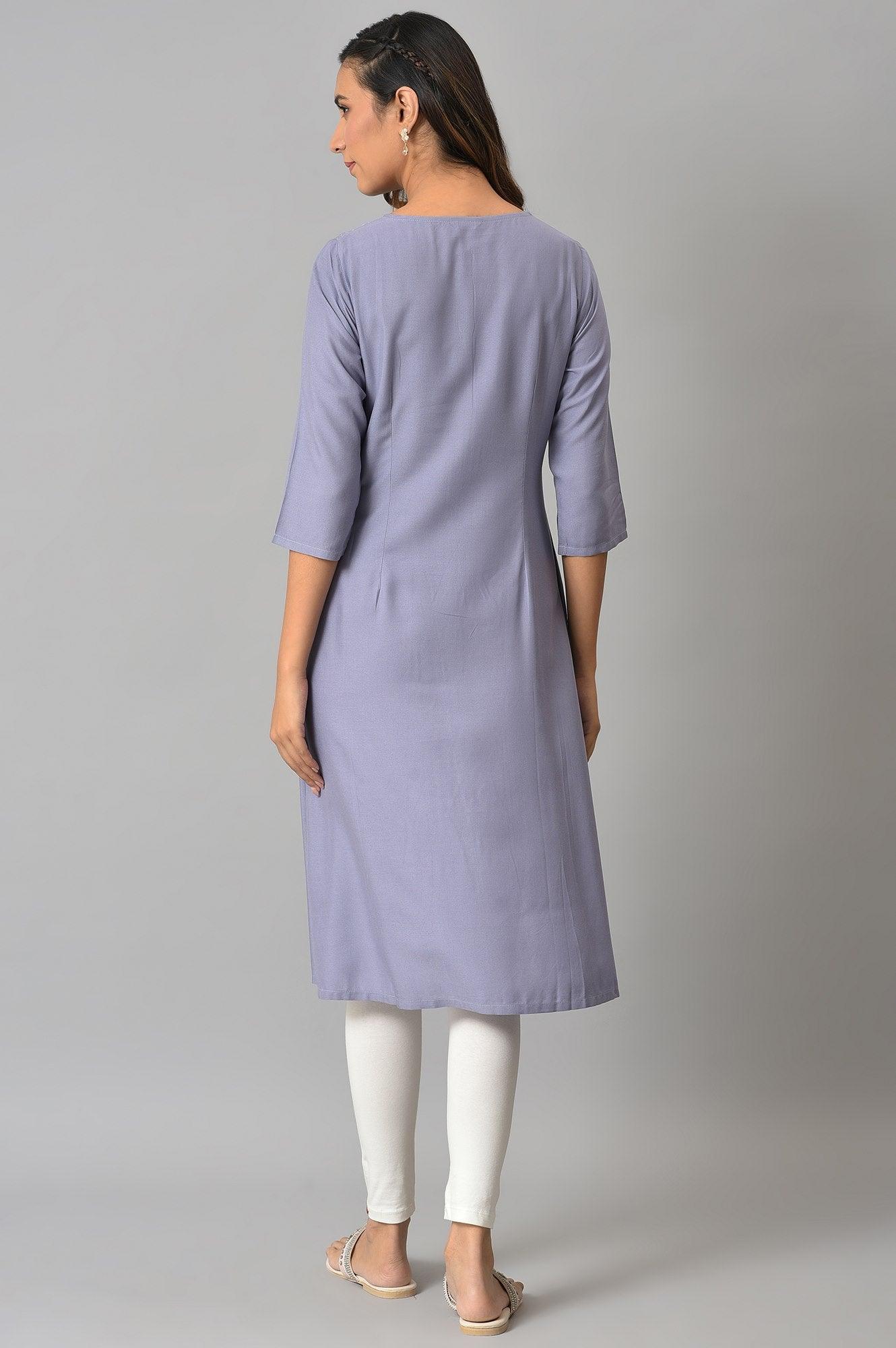 Purple Panelled kurta With Front Slit - Image 2