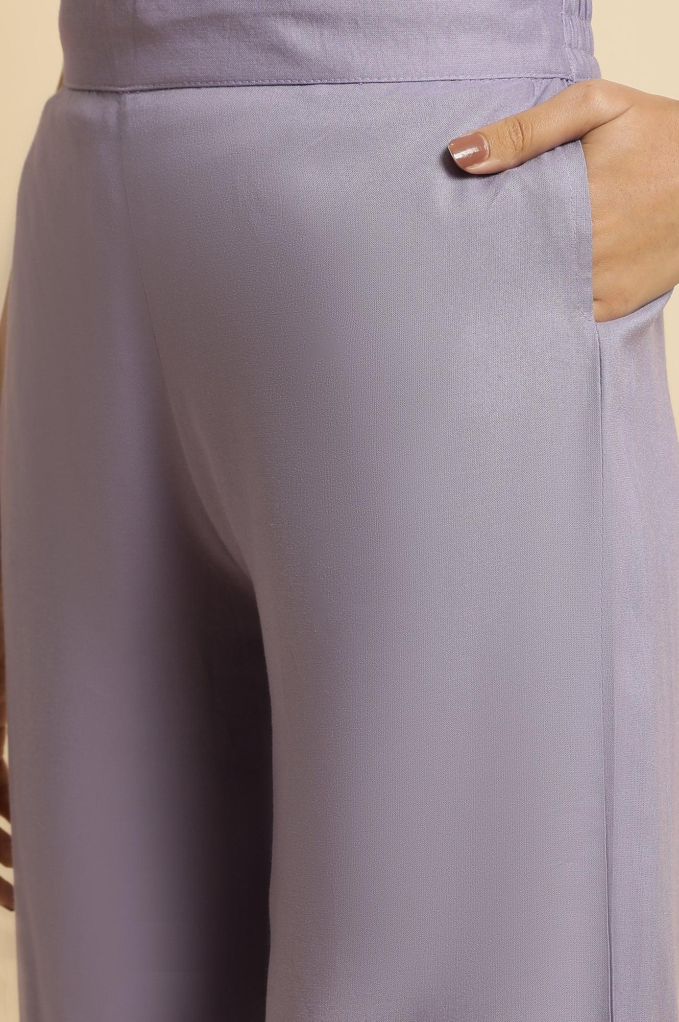 Purple Parallel Pants With Lace At Hemline - Image 6