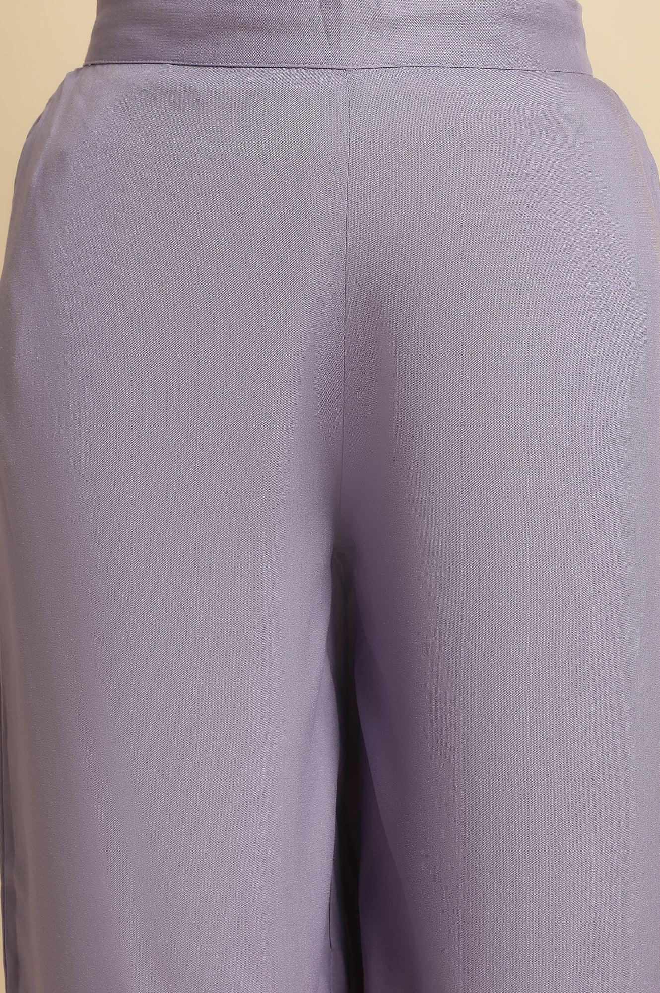 Purple Parallel Pants With Lace At Hemline - Image 7