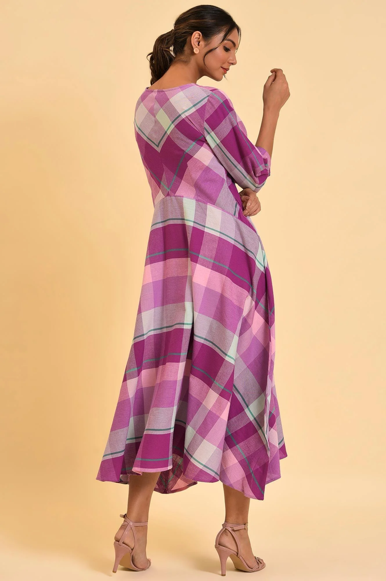 Purple Playful Free Flowing Checker Dress - Image 2