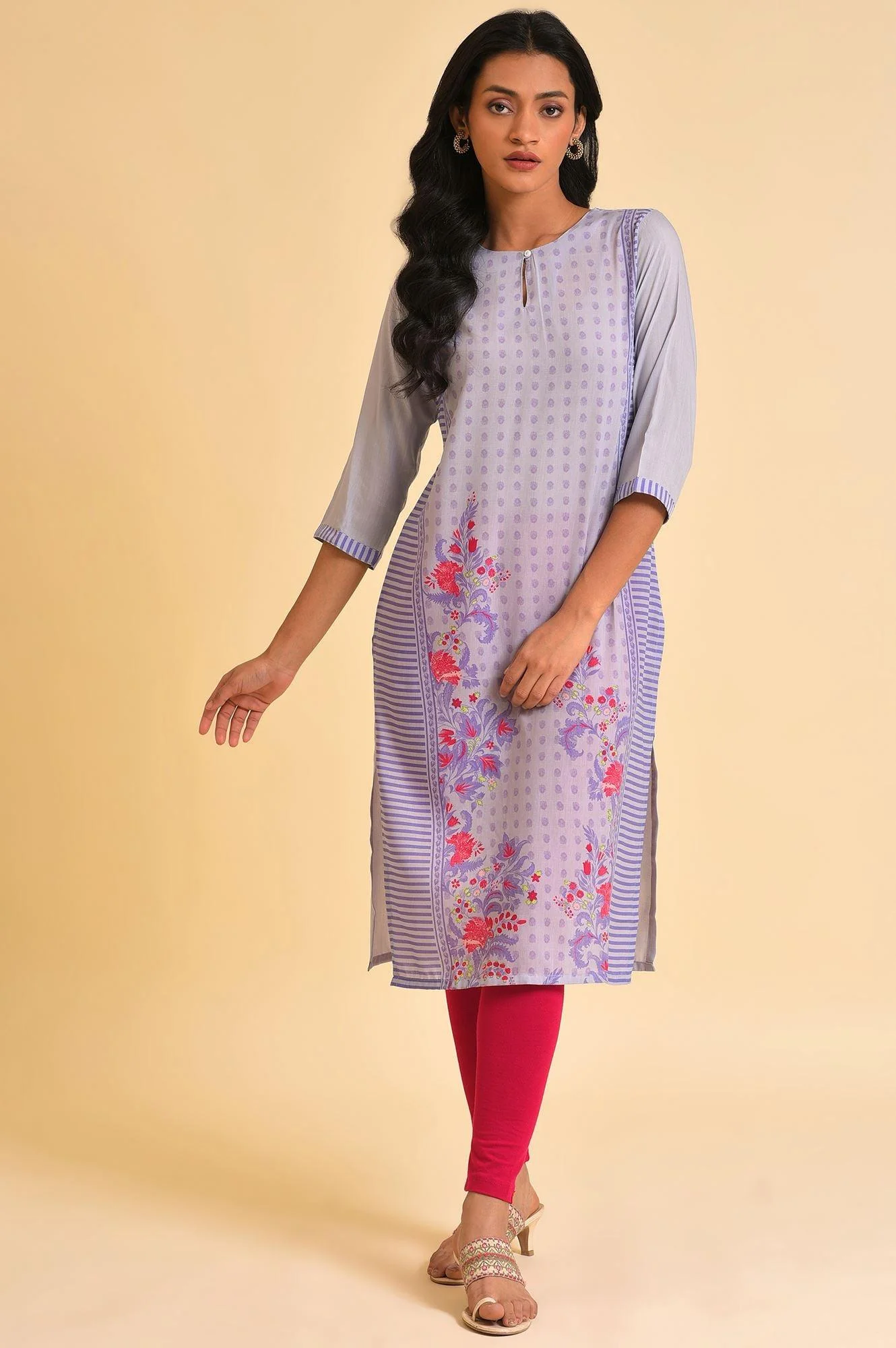 Purple Print Mix kurta & Tights Set - Image 2