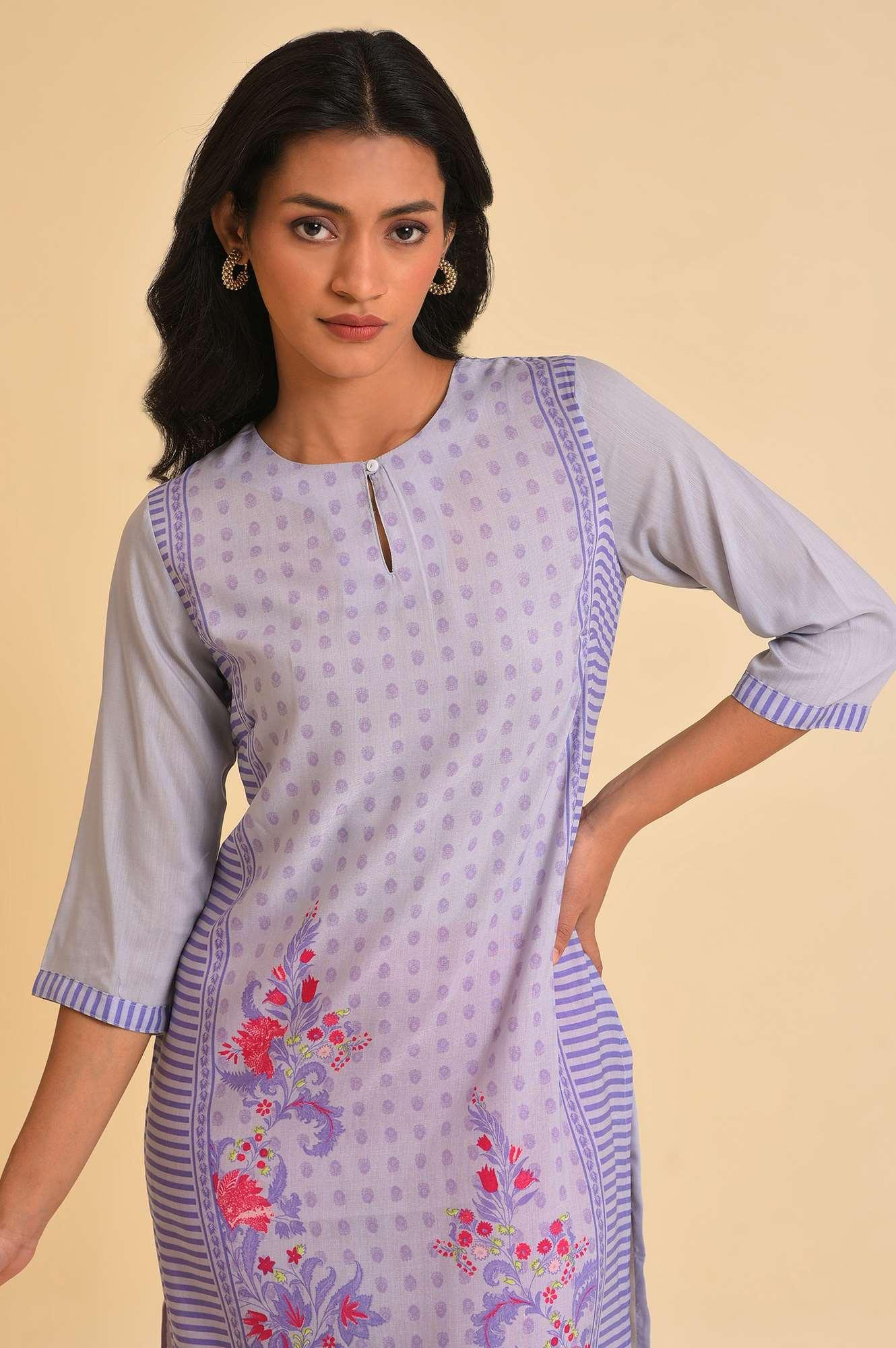 Purple Print Mix kurta & Tights Set - Image 6
