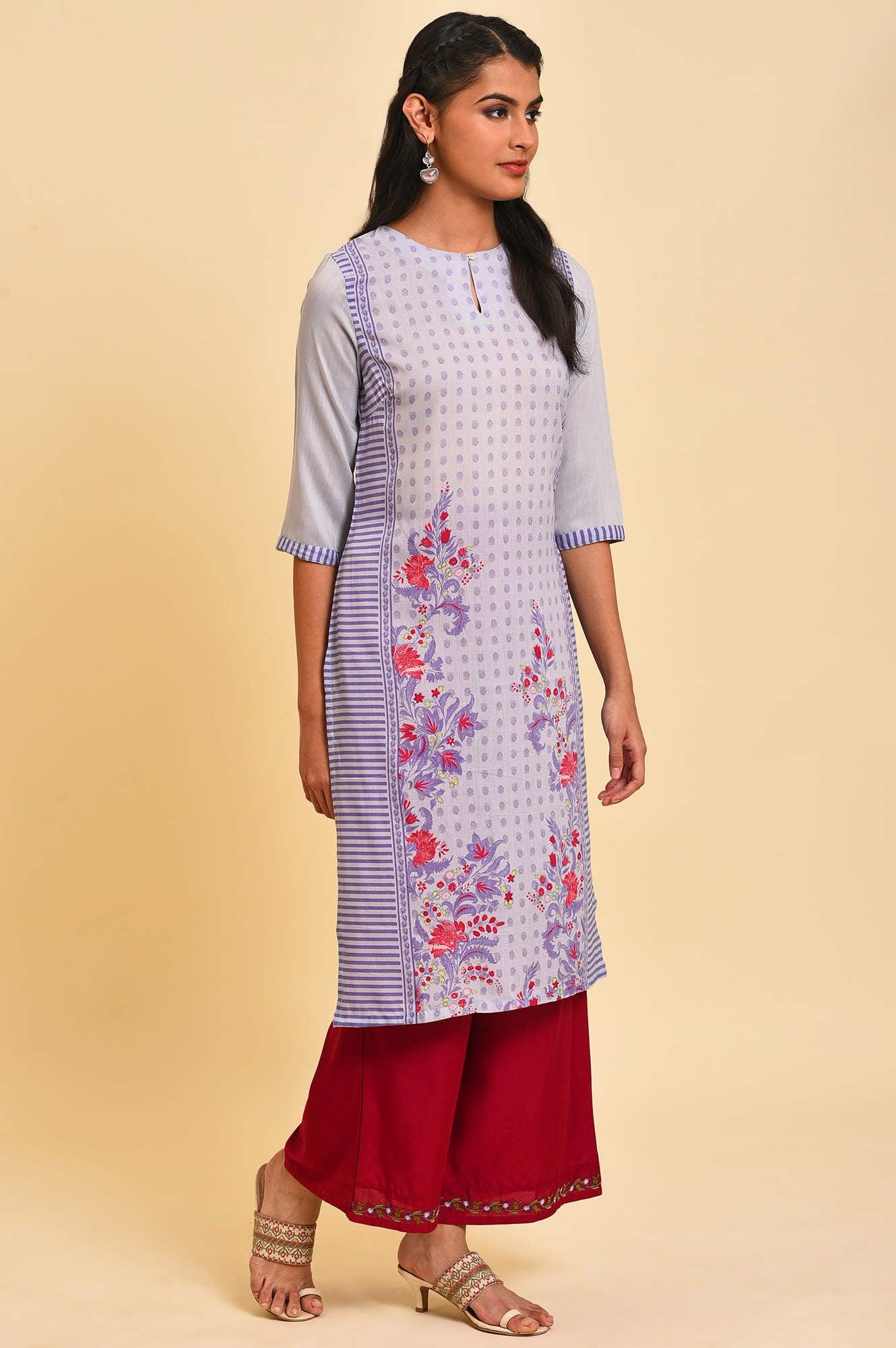 Purple Print Mix Straight Summer kurta - Image 4