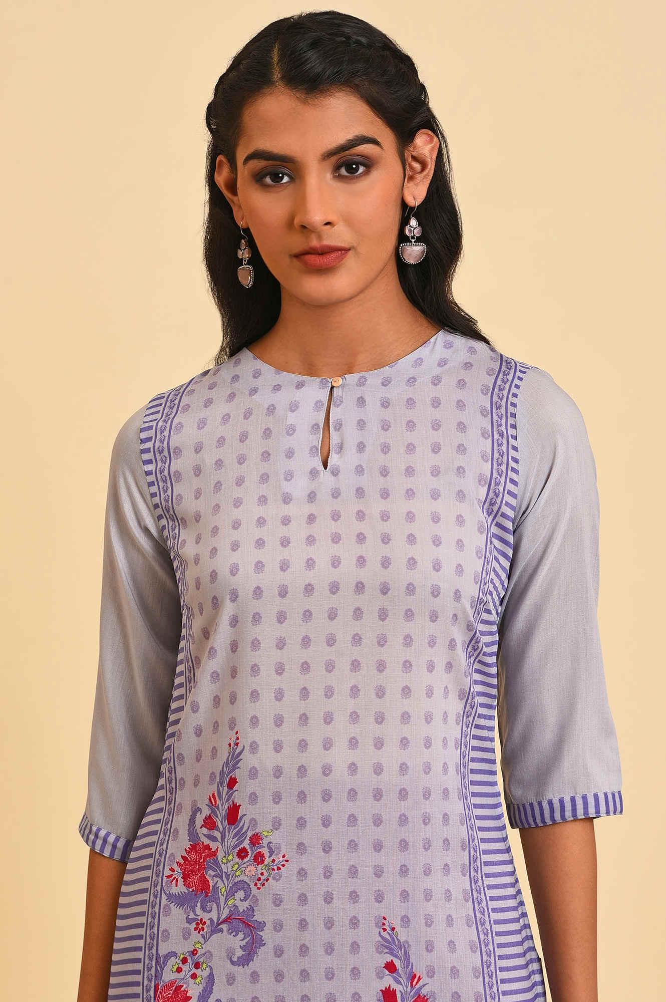 Purple Print Mix Straight Summer kurta - Image 5