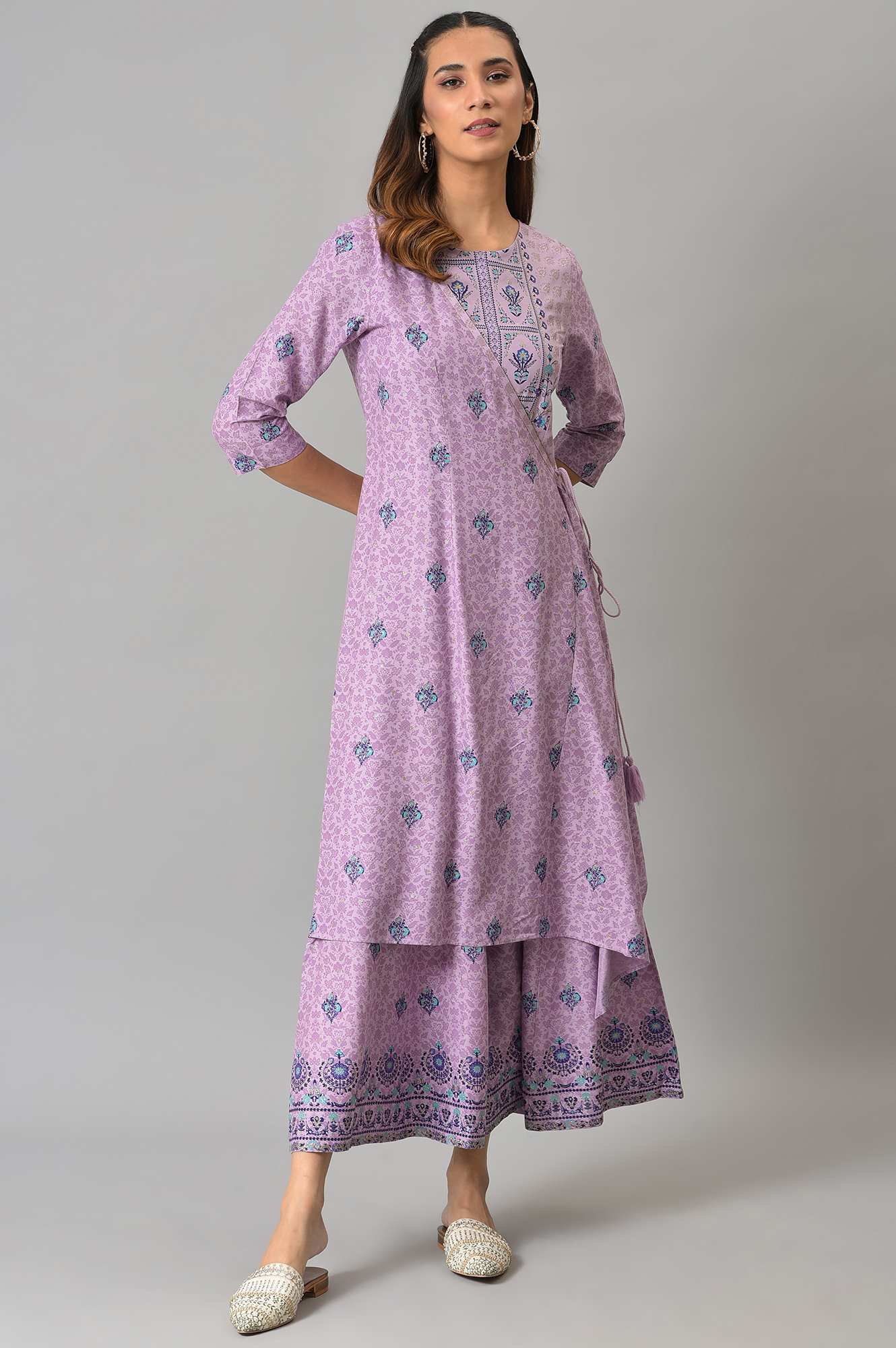 Purple Printed Angrakha Jumpsuit - Image 6