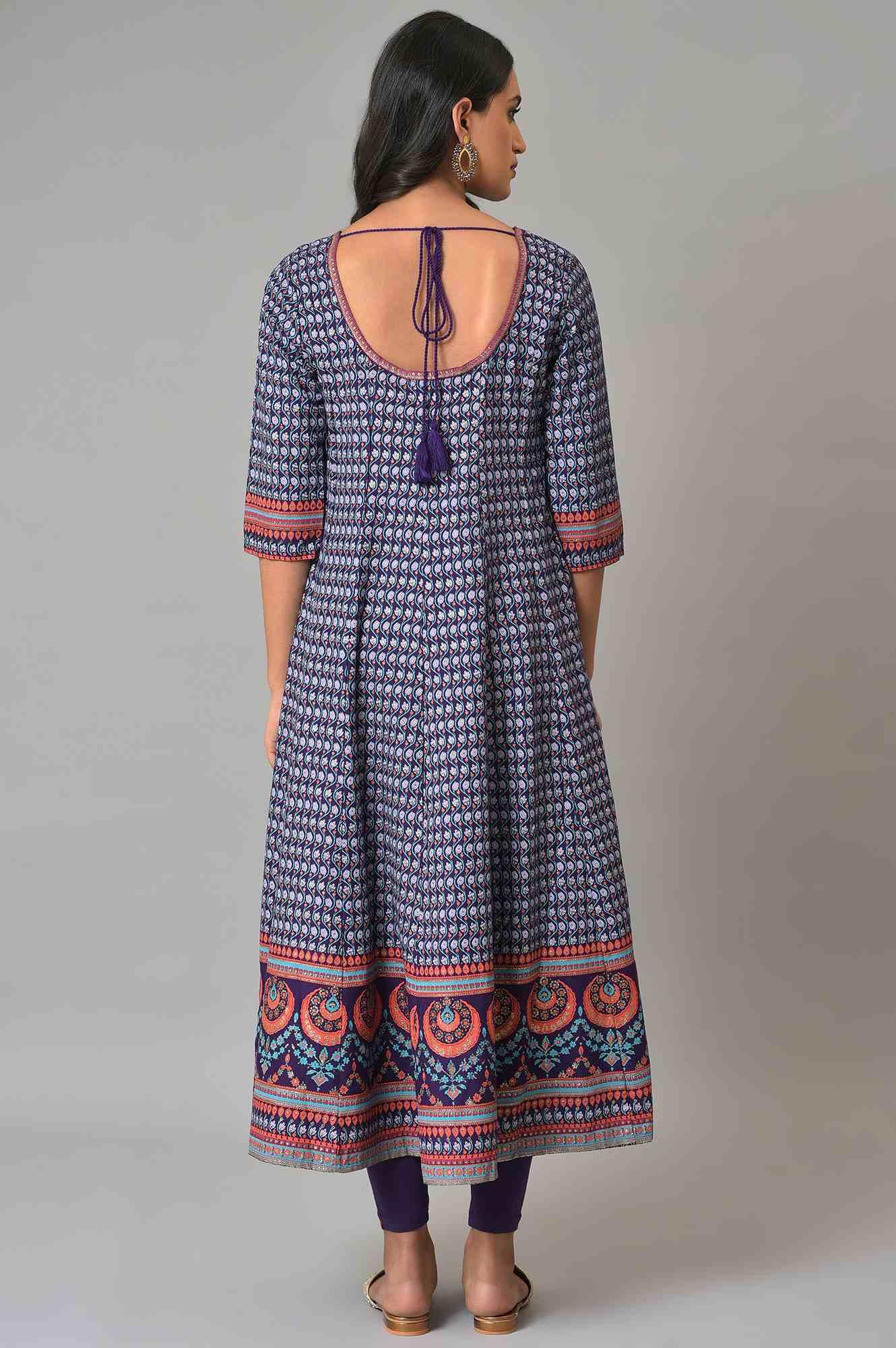 Purple Printed Kalidar kurta With Tights - Image 2