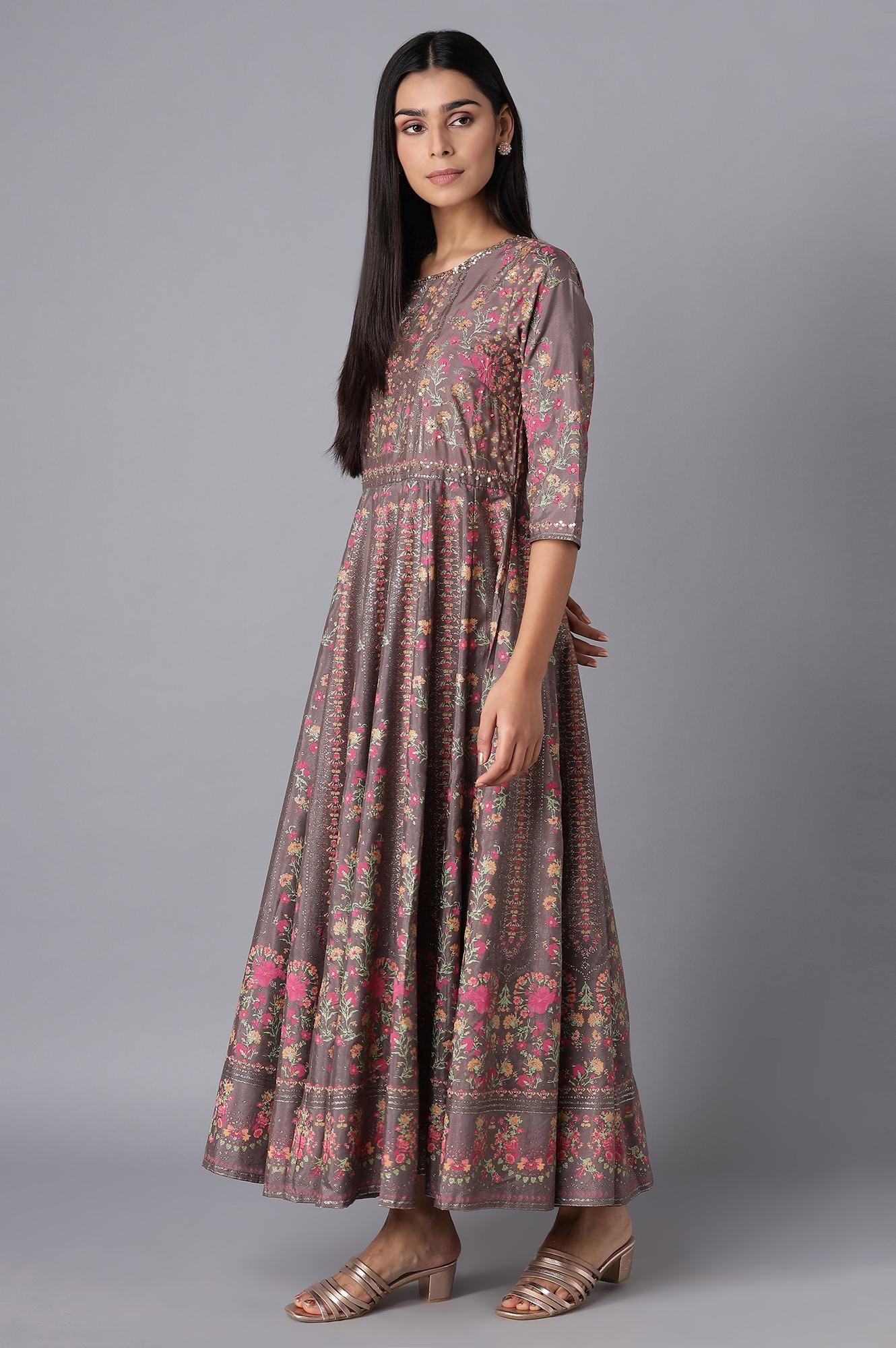 Purple Printed Panelled Dress - Image 3