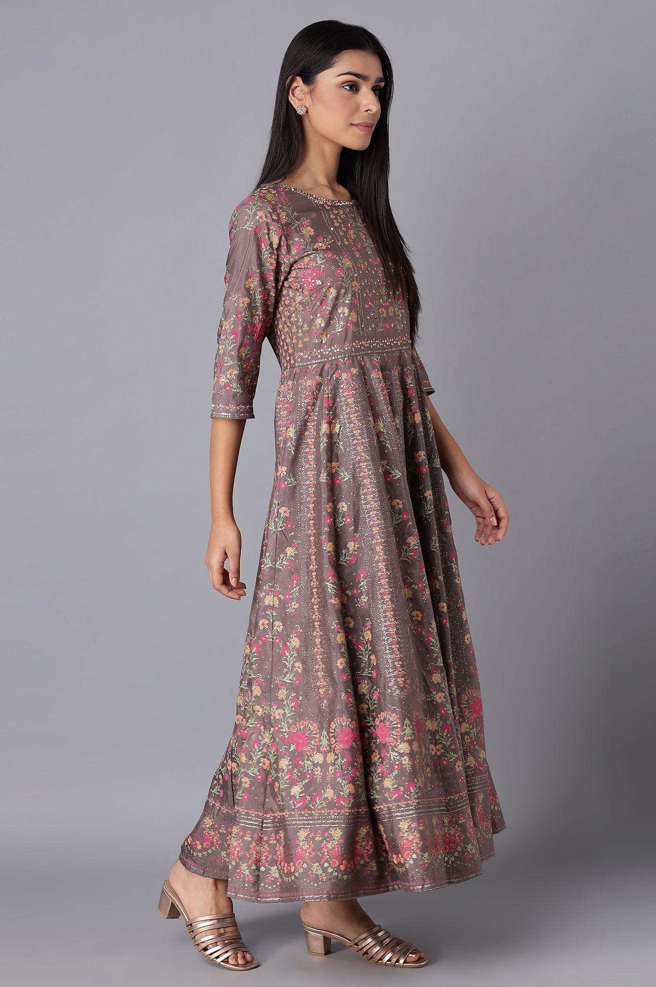 Purple Printed Panelled Dress - Image 4