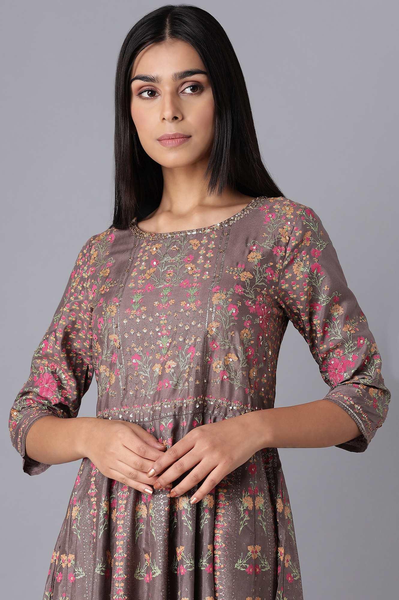 Purple Printed Panelled Dress - Image 5