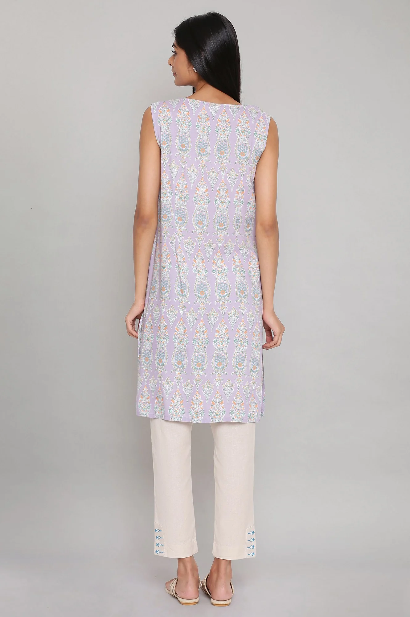 Purple Printed Straight kurta - Image 2