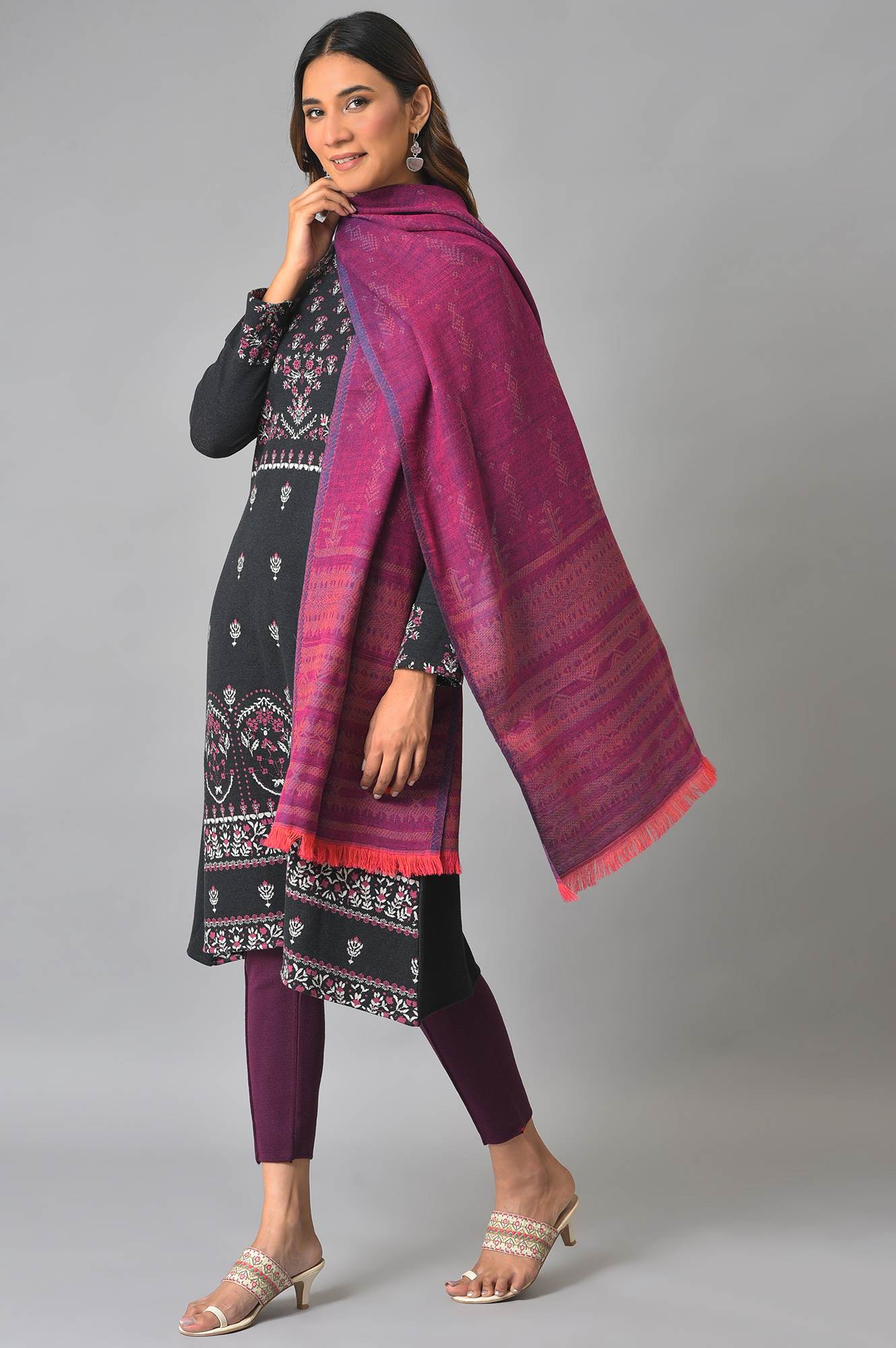 Purple Reversible Jaquard Shawl - Image 2
