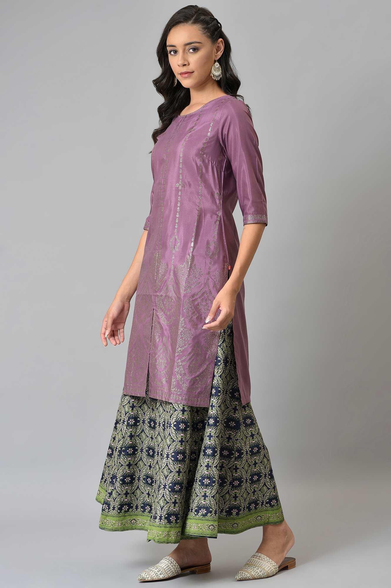 Purple Shantung Mukaish Printed kurta - Image 3