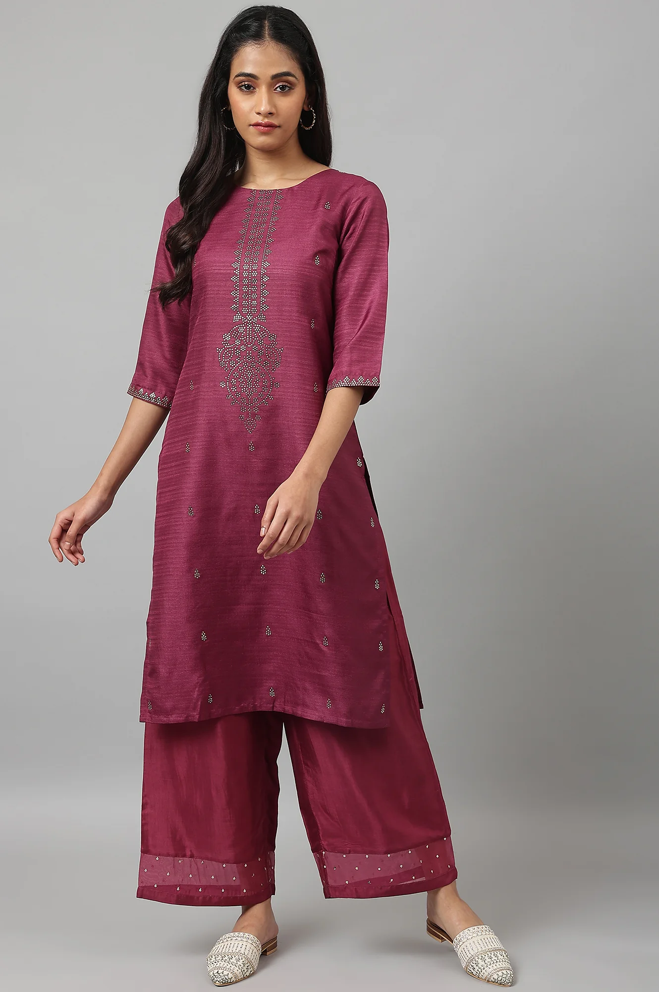 Purple Shantung Straight Parallel Pants - Image 4
