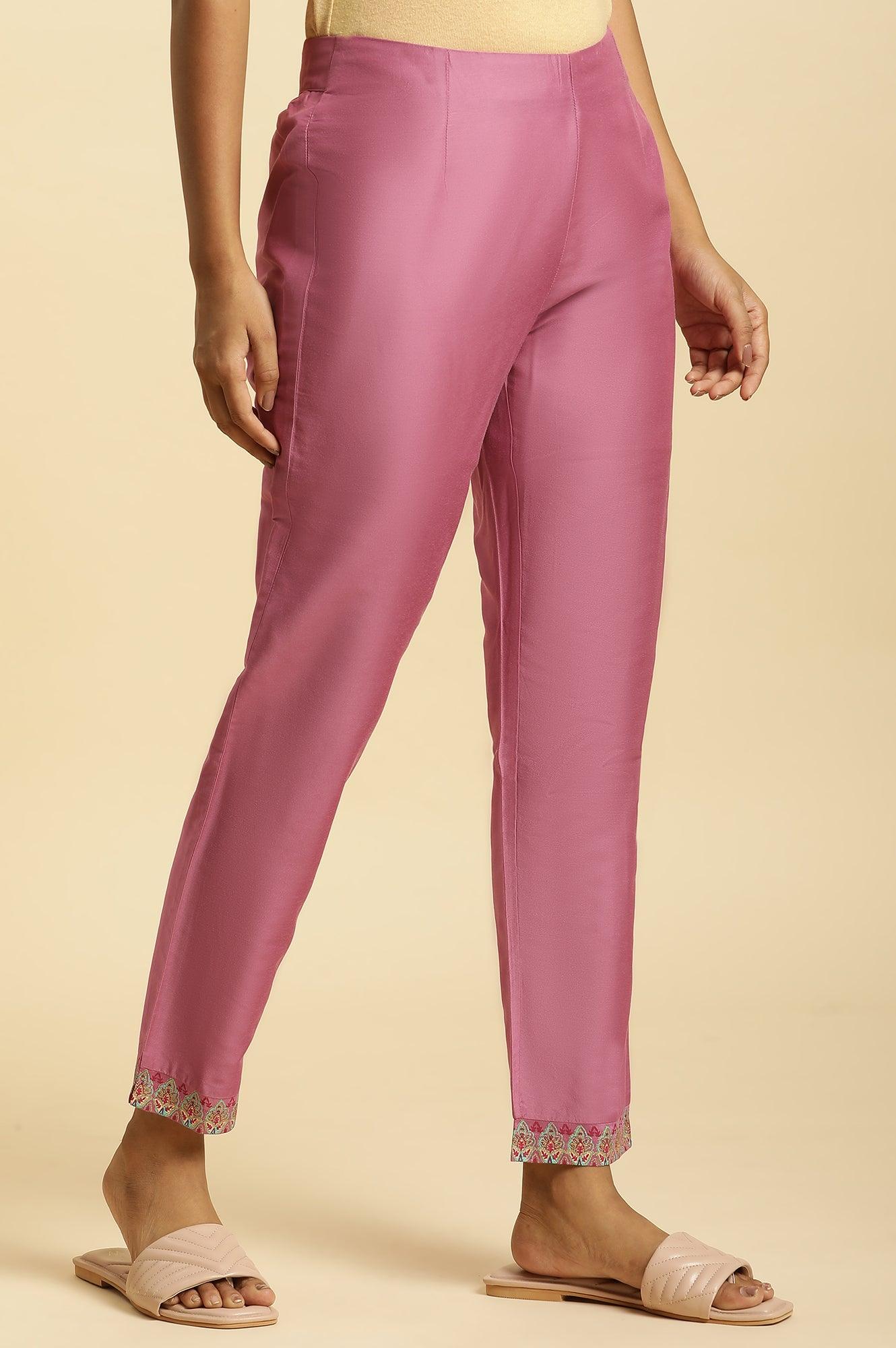 Purple Slim Pants with Printed Kota Border - Image 4